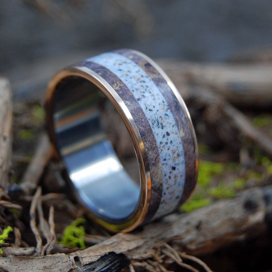 Marry Me In P - Town | Men's Provincetown Beach Sand, Bronze, Maple Wood & Titanium Wedding Ring - Minter and Richter Designs