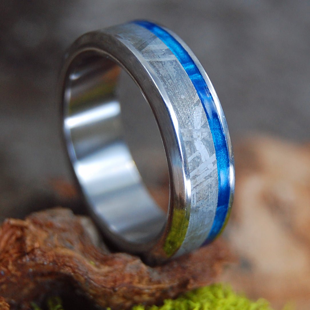 Martian Meteorite Blue | Men's Martian Meteorite, Blue Marbled Opalescent & Titanium Wedding Ring - Minter and Richter Designs