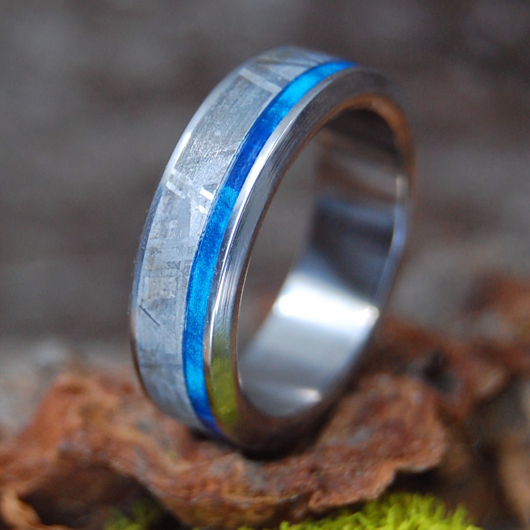 Martian Meteorite Blue | Men's Martian Meteorite, Blue Marbled Opalescent & Titanium Wedding Ring - Minter and Richter Designs