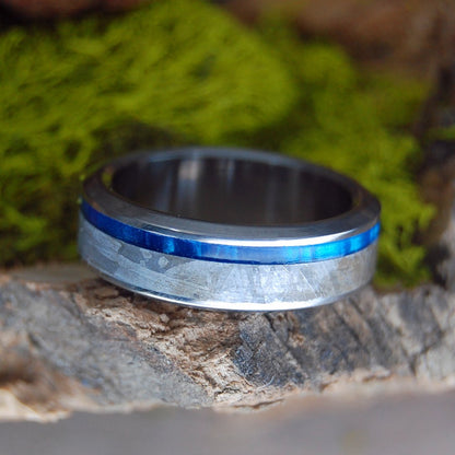 Martian Meteorite Blue | Men's Martian Meteorite, Blue Marbled Opalescent & Titanium Wedding Ring - Minter and Richter Designs