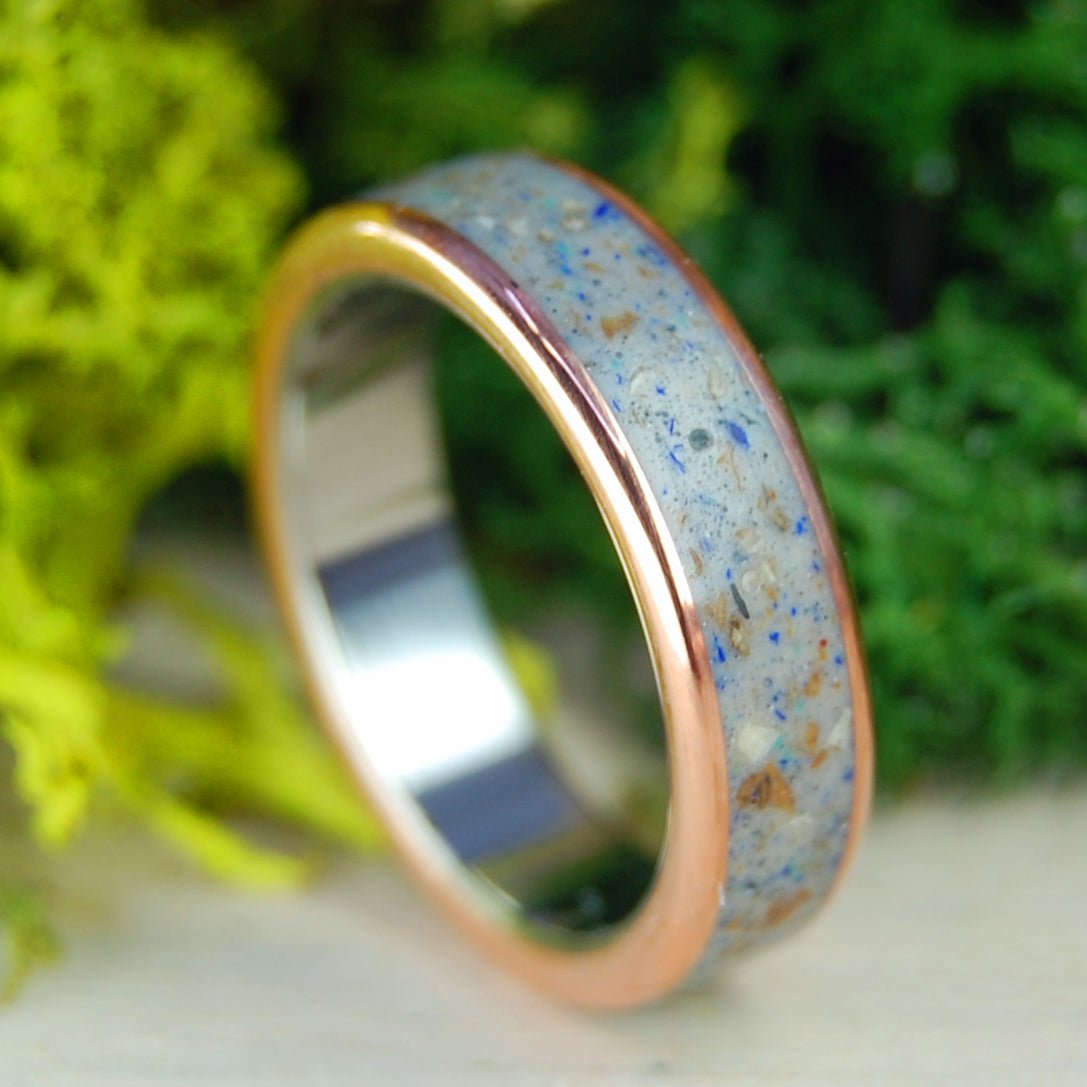 Matera Italy Stone | Men's Italian Crushed Stones, Copper & Titanium Wedding Ring - Minter and Richter Designs