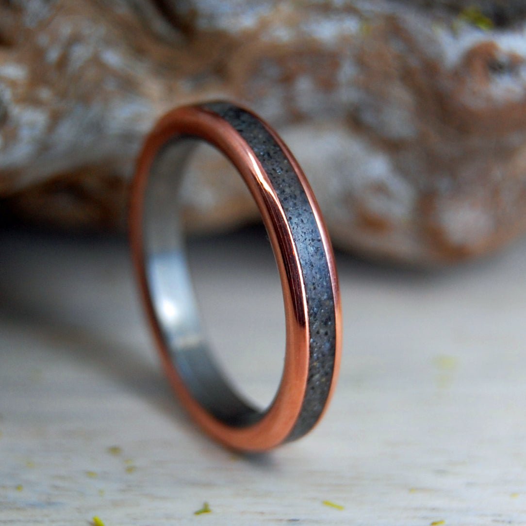 Meet Me At Delmar Beach | Men's Beach Sand, Copper & Titanium Wedding Ring - Minter and Richter Designs