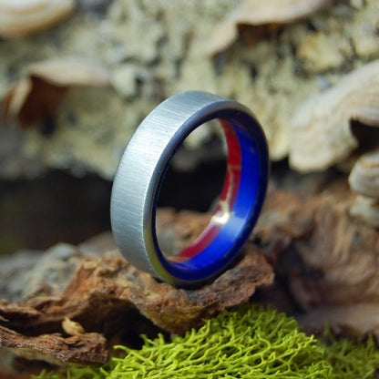 Meet Me Half Way Vertical | Men's Lapis, Red Jasper & Titanium Wedding Ring - Minter and Richter Designs