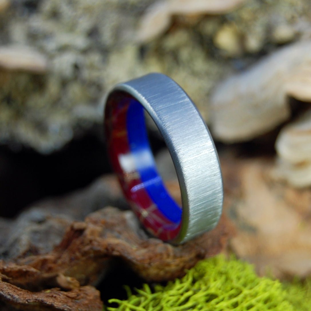 Meet Me Half Way Vertical | Men's Lapis, Red Jasper & Titanium Wedding Ring - Minter and Richter Designs