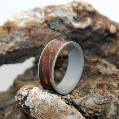 Mens Ring | Men's Redwood Burl & Titanium Wedding Ring - Minter and Richter Designs