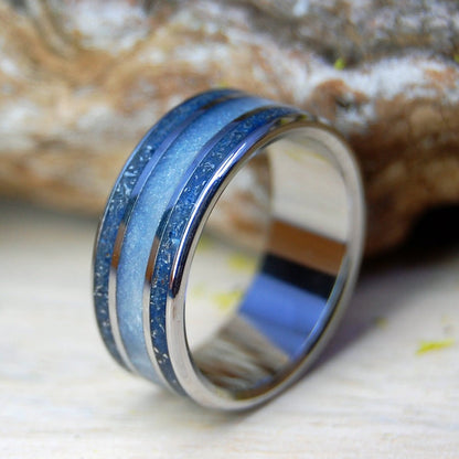 Mercedes Guy | Men's Gray Marbled Opalescent & Inox Steel Wedding Ring - Minter and Richter Designs