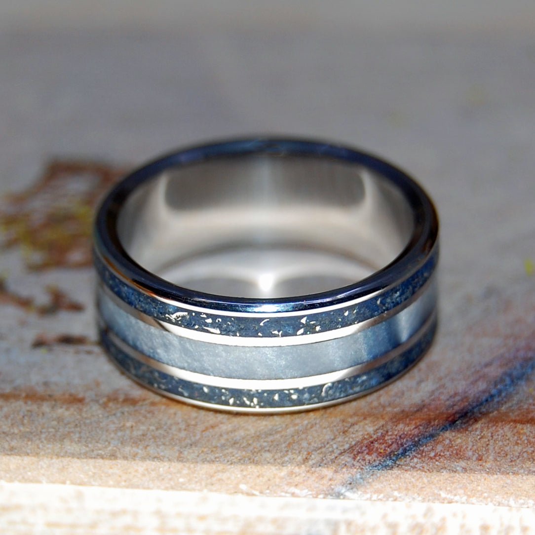 Mercedes Guy | Men's Gray Marbled Opalescent & Inox Steel Wedding Ring - Minter and Richter Designs