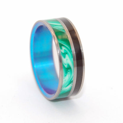 Mermaid's Secret | Men's Onyx Stone, Vintage Green Resin & Titanium Wedding Ring - Minter and Richter Designs