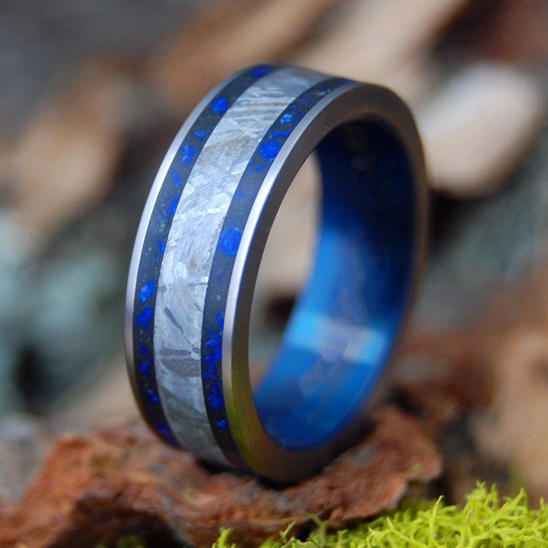 Meteorite Deep Space Blue | Men's Meteorite, Sodalite Stone, Beach Sand & Titanium Wedding Ring - Minter and Richter Designs