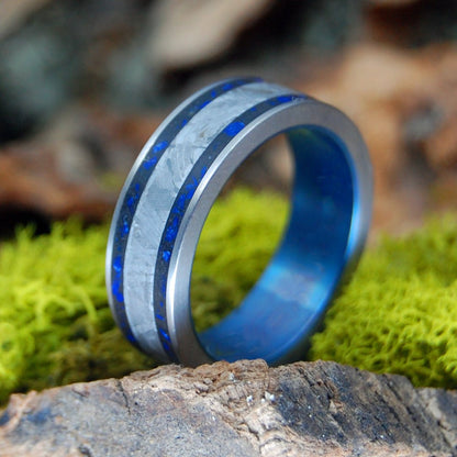 Meteorite Deep Space Blue | Men's Meteorite, Sodalite Stone, Beach Sand & Titanium Wedding Ring - Minter and Richter Designs