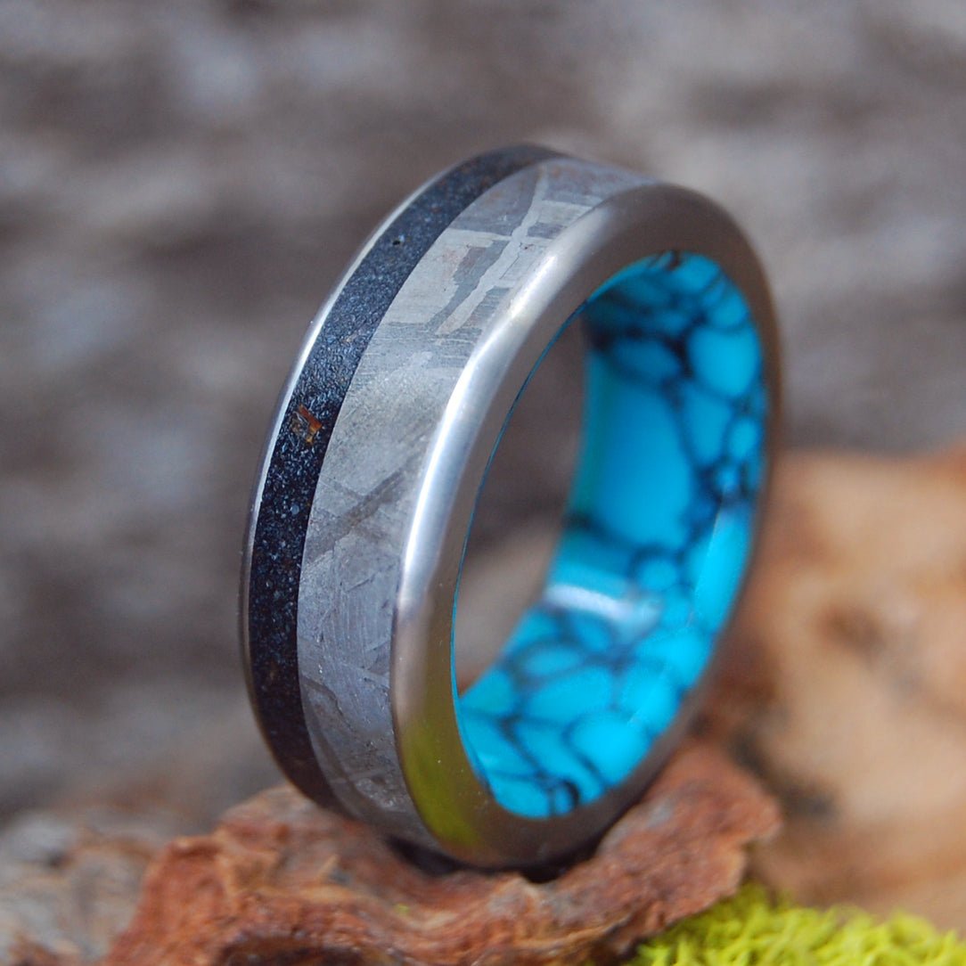 Meteorite Hits Iceland | Men's Icelandic Lava, Meteorite & Titanium Wedding Ring - Minter and Richter Designs