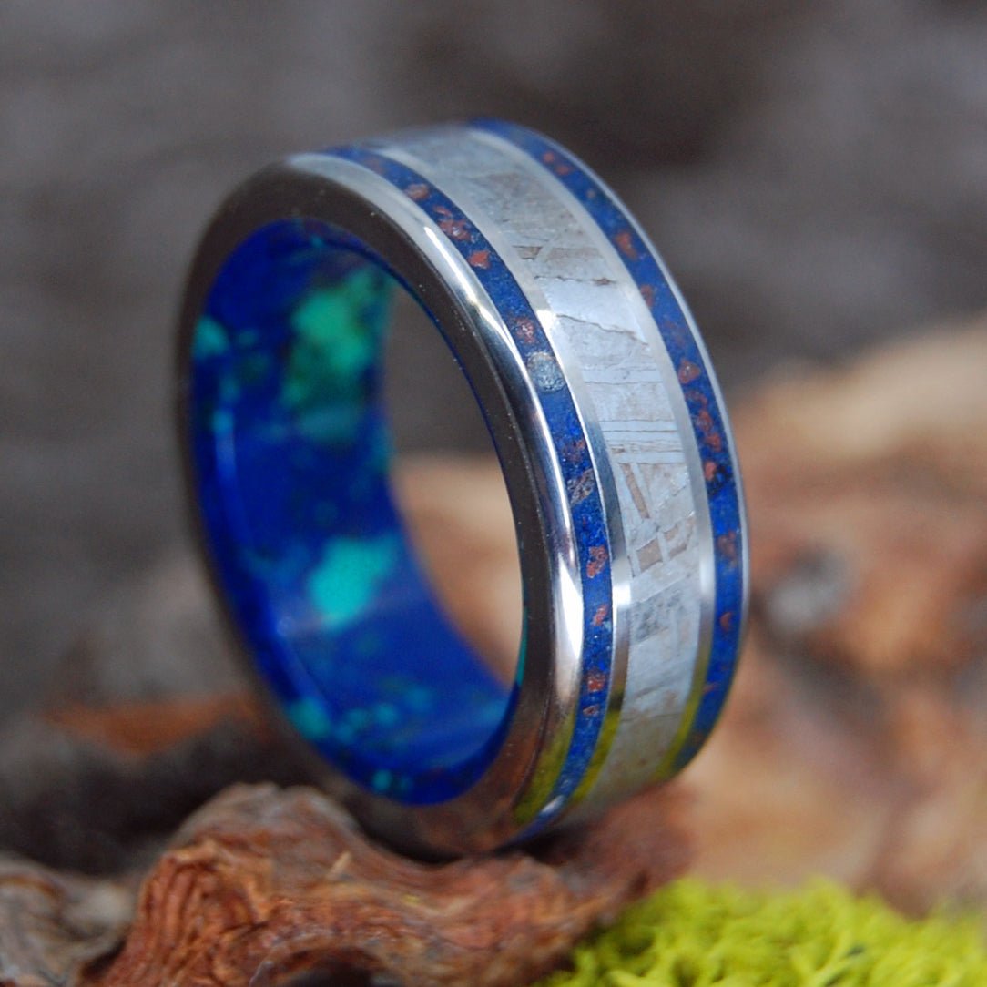 Meteorite Hits Utah | Men's Meteorite, Utah Earth, Azurite Stone & Titanium Wedding Ring - Minter and Richter Designs