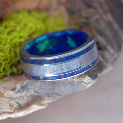 Meteorite Hits Utah | Men's Meteorite, Utah Earth, Azurite Stone & Titanium Wedding Ring - Minter and Richter Designs