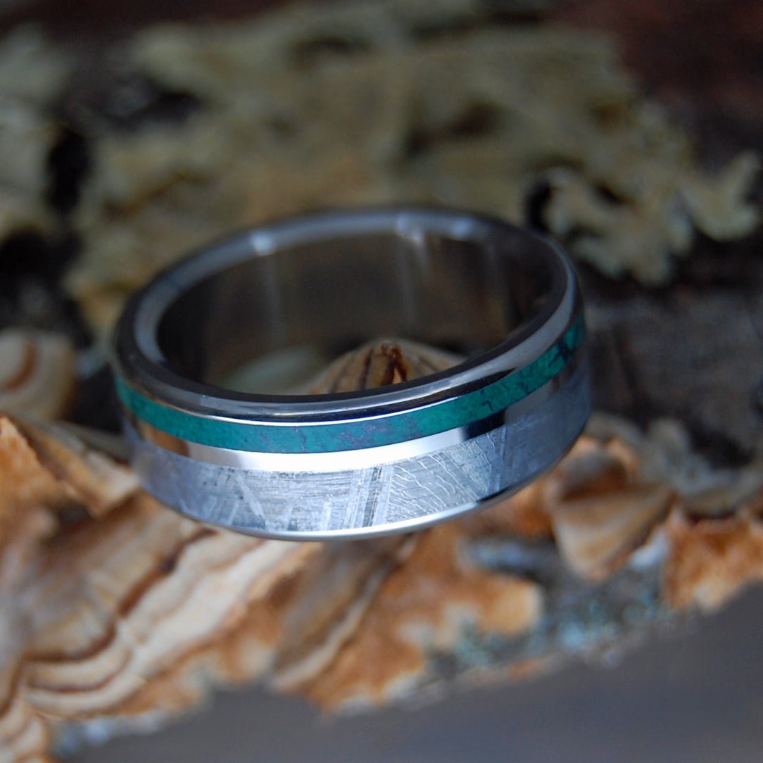 Minter Richter METEORITE INCOMING Meteorite and Imperial Jade Titanium Men s Wedding Rings Minter and Richter Designs