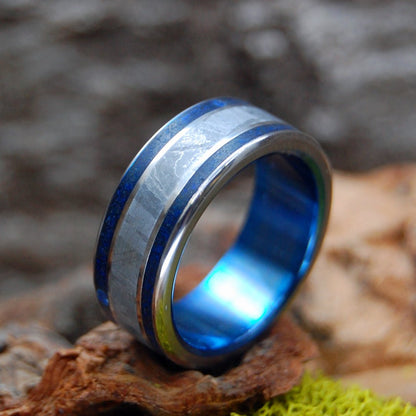 Meteorite Midnight With You | Men's Meteorite, Sodalite Stone, Beach Sand & Titanium Wedding Ring - Minter and Richter Designs