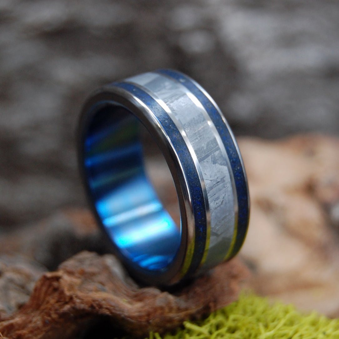 Meteorite Midnight With You | Men's Meteorite, Sodalite Stone, Beach Sand & Titanium Wedding Ring - Minter and Richter Designs