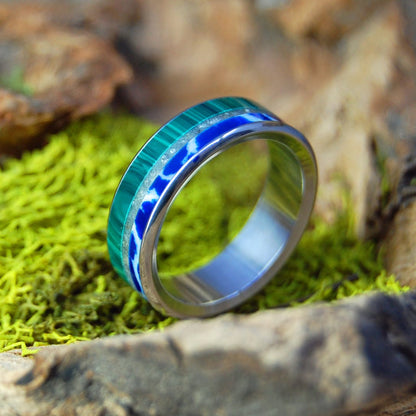 Mexican Malachite | Men's Malachite, Cobalt Stone, Oaxaca Sand & Titanium Wedding Ring - Minter and Richter Designs