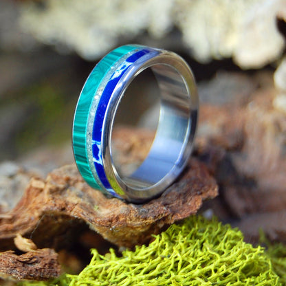 Mexican Malachite | Men's Malachite, Cobalt Stone, Oaxaca Sand & Titanium Wedding Ring - Minter and Richter Designs