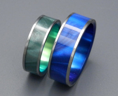 Midnight & Sea Moss | Men's Blue & Green Marbled Opalescent Resin & Titanium Wedding Ring - Minter and Richter Designs