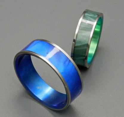 Midnight & Sea Moss | Men's Blue & Green Marbled Opalescent Resin & Titanium Wedding Ring - Minter and Richter Designs