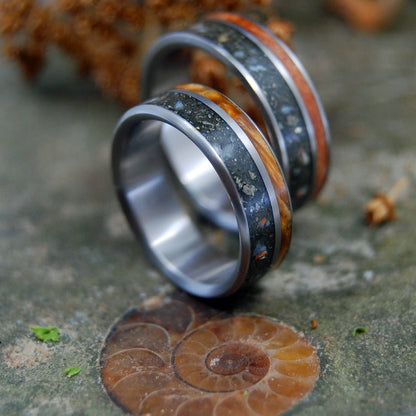 Miner Set | Fool's Gold, Deer Antler & Sugar Maple Wood Wedding Ring Set - Minter and Richter Designs