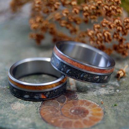 Miner Set | Fool's Gold, Deer Antler & Sugar Maple Wood Wedding Ring Set - Minter and Richter Designs