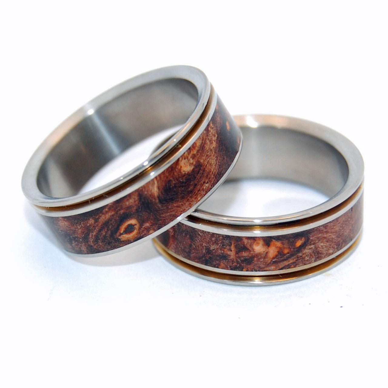 Miracles Happen | Dark Maple Wood & Titanium - Unique Wedding Ring Set - Minter and Richter Designs