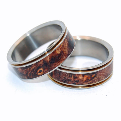 Miracles Happen | Dark Maple Wood & Titanium - Unique Wedding Ring Set - Minter and Richter Designs