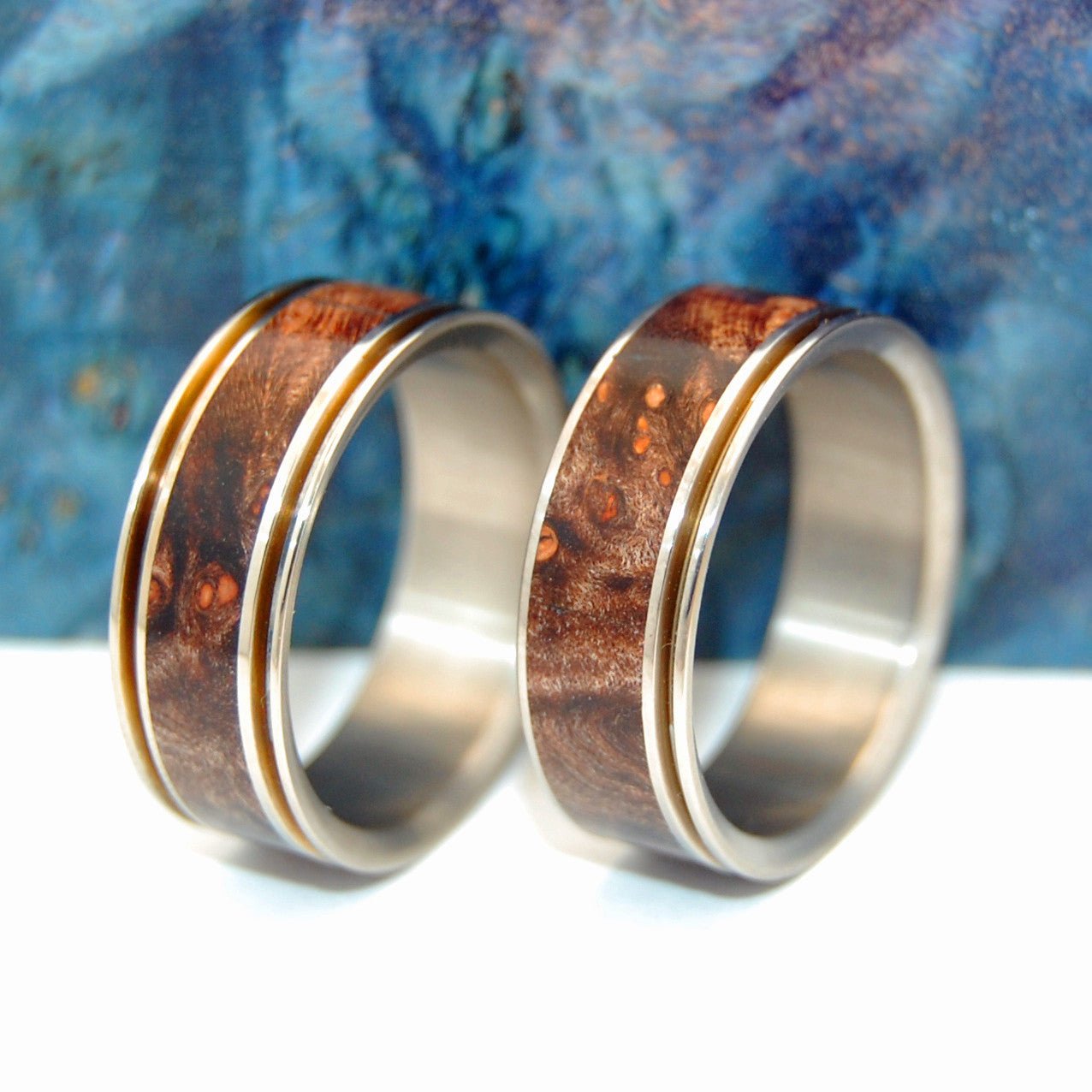 Miracles Happen | Dark Maple Wood & Titanium - Unique Wedding Ring Set - Minter and Richter Designs