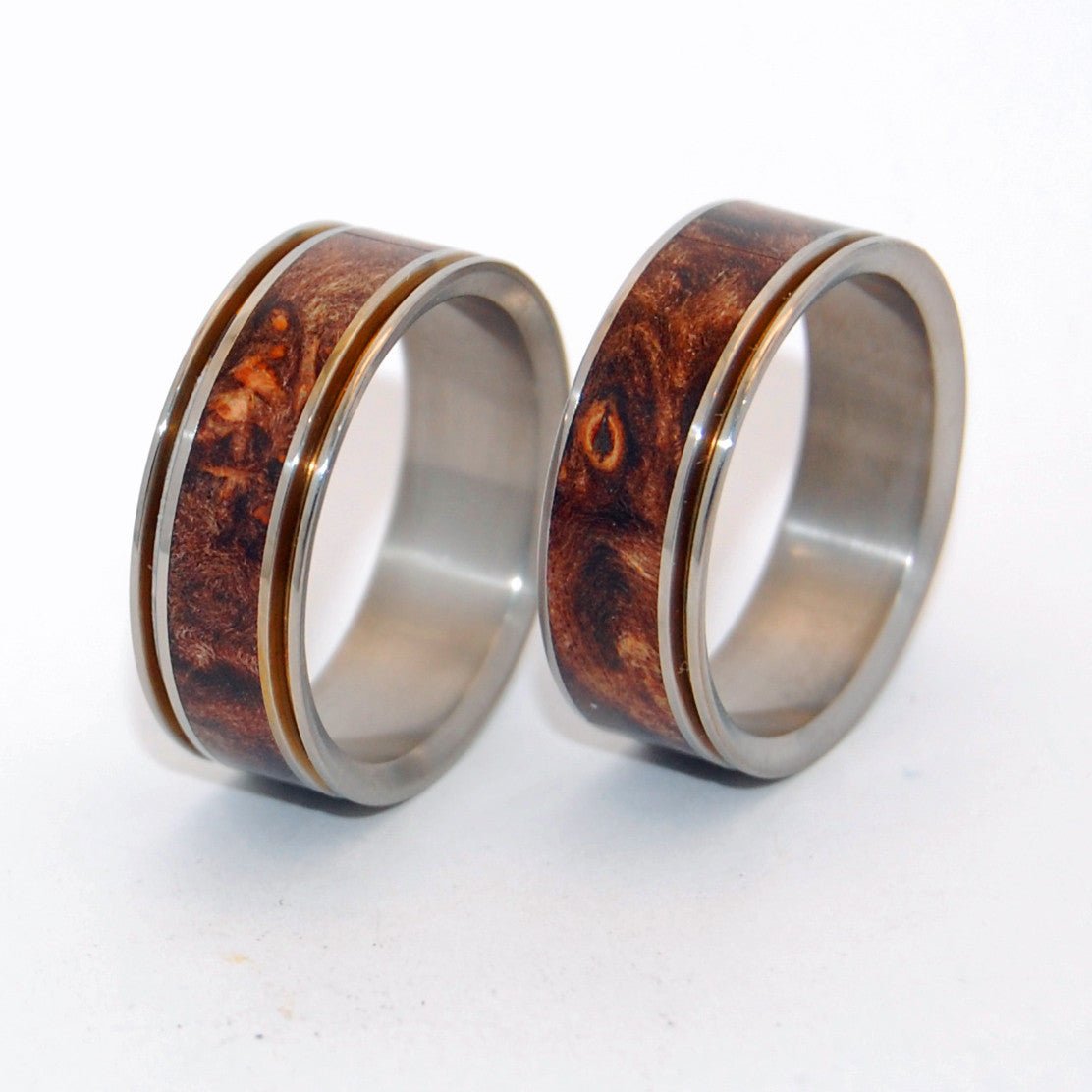 Miracles Happen | Dark Maple Wood & Titanium - Unique Wedding Ring Set - Minter and Richter Designs