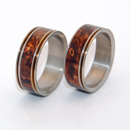 Miracles Happen | Dark Maple Wood & Titanium - Unique Wedding Ring Set - Minter and Richter Designs