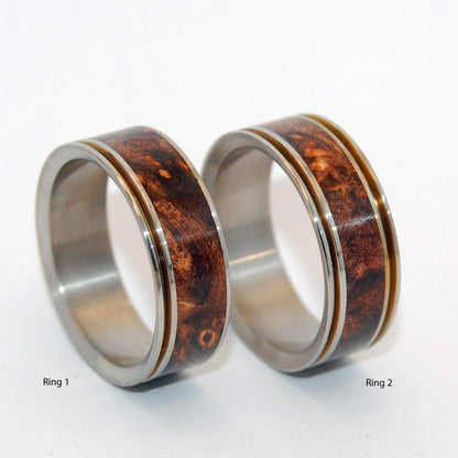 Miracles Happen | Dark Maple Wood & Titanium - Unique Wedding Ring Set - Minter and Richter Designs