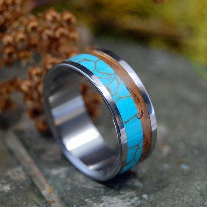 Mirrored Kinship | Men's Tibetan Turquoise, Wood & Titanium Wedding Ring - Minter and Richter Designs