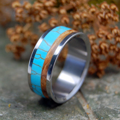 Mirrored Kinship | Men's Tibetan Turquoise, Wood & Titanium Wedding Ring - Minter and Richter Designs