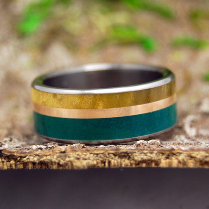 Montana Summer | Men's Imperial Jade, Copper, Tiger Eye & Titanium Wedding Ring - Minter and Richter Designs