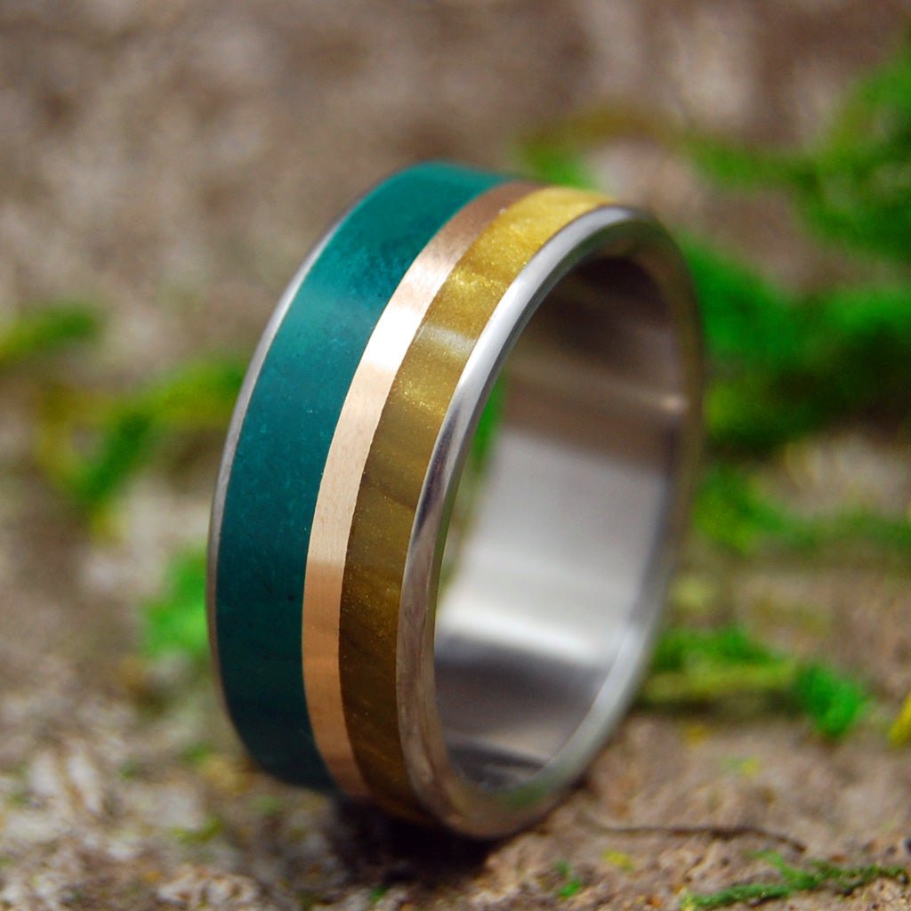 Montana Summer | Men's Imperial Jade, Copper, Tiger Eye & Titanium Wedding Ring - Minter and Richter Designs