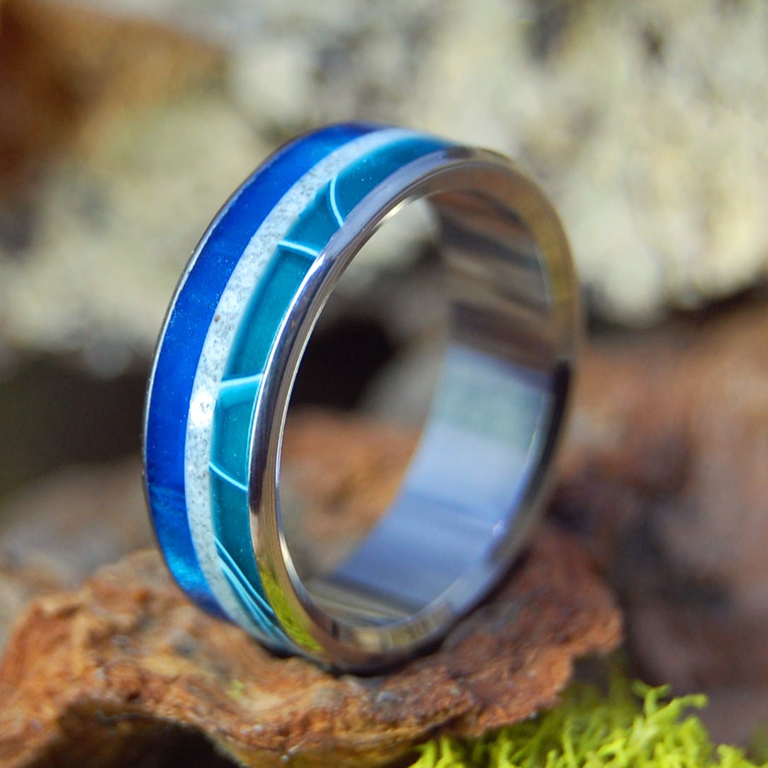 Moody Blue Aquatic | Men's Beach Sand, Marbled Resin & Titanium Wedding Ring - Minter and Richter Designs