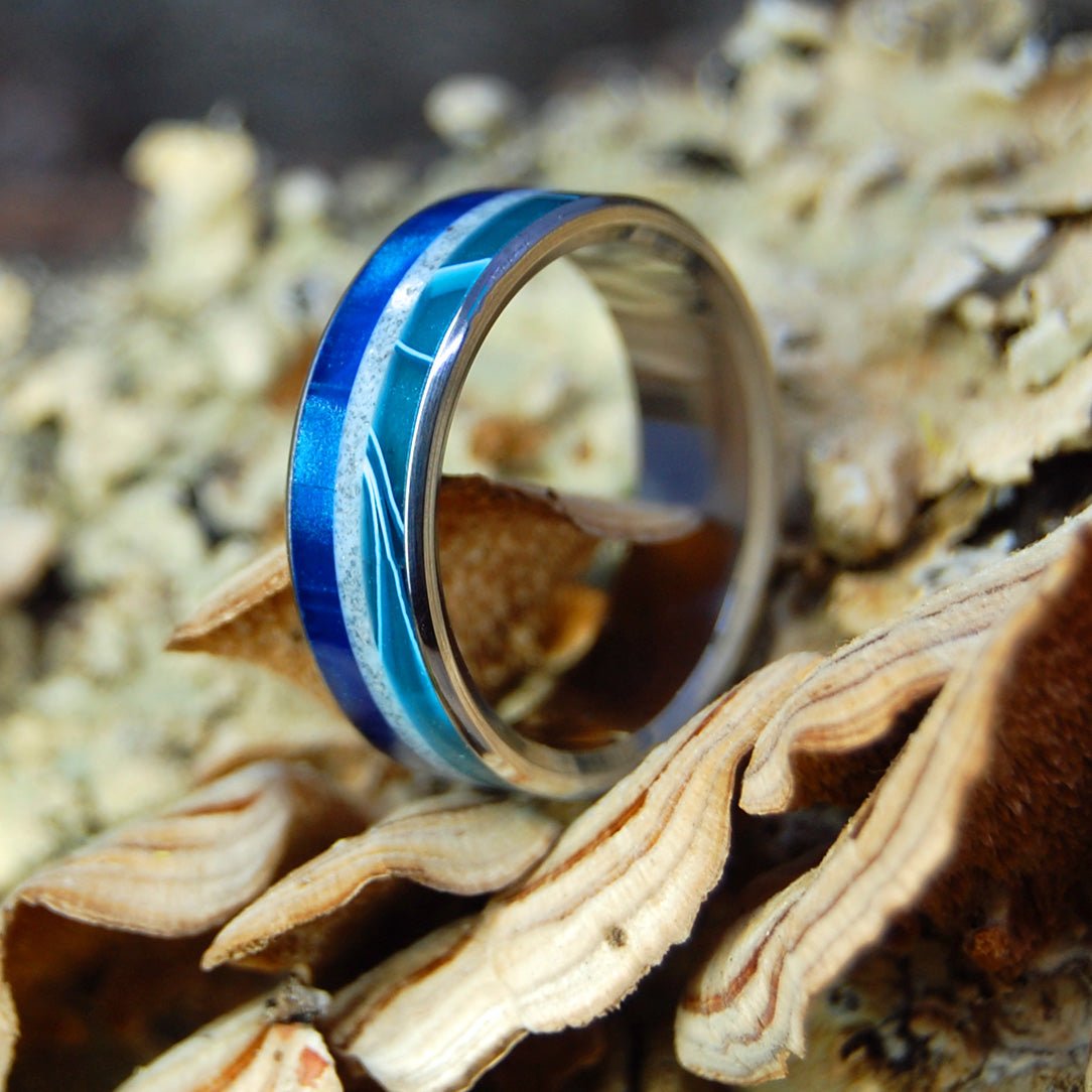 Moody Blue Aquatic | Men's Beach Sand, Marbled Resin & Titanium Wedding Ring - Minter and Richter Designs