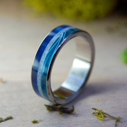 Moody Blue Aquatic | Men's Beach Sand, Marbled Resin & Titanium Wedding Ring - Minter and Richter Designs