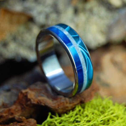 Moody Blue Aquatic | Men's Beach Sand, Marbled Resin & Titanium Wedding Ring - Minter and Richter Designs