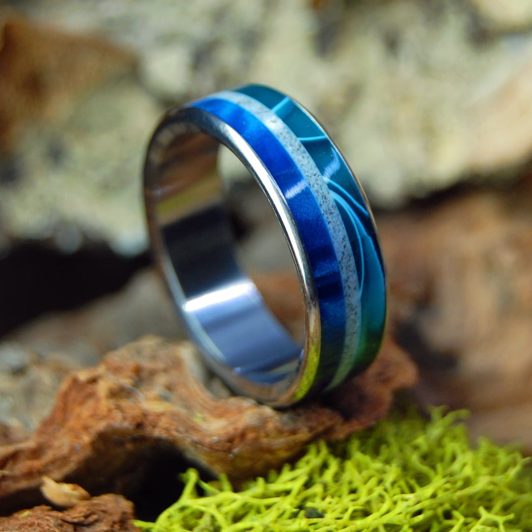 Moody Blue Aquatic | Men's Beach Sand, Marbled Resin & Titanium Wedding Ring - Minter and Richter Designs