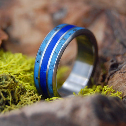 Moon Lava | Men's Moon Lava, Icelandic Black Beach Sand, Sodalite Stone & Titanium Wedding Ring - Minter and Richter Designs