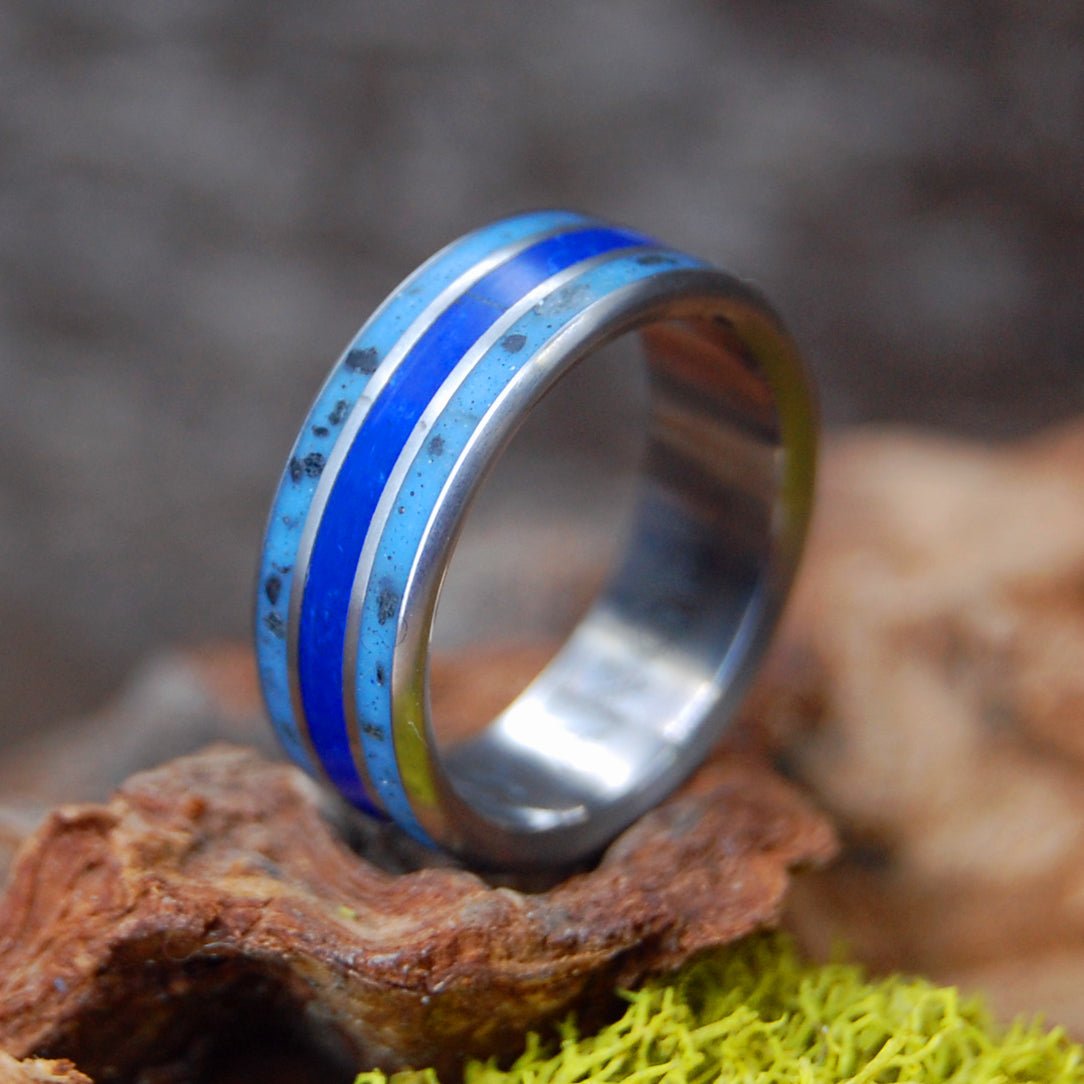 Moon Lava | Men's Moon Lava, Icelandic Black Beach Sand, Sodalite Stone & Titanium Wedding Ring - Minter and Richter Designs