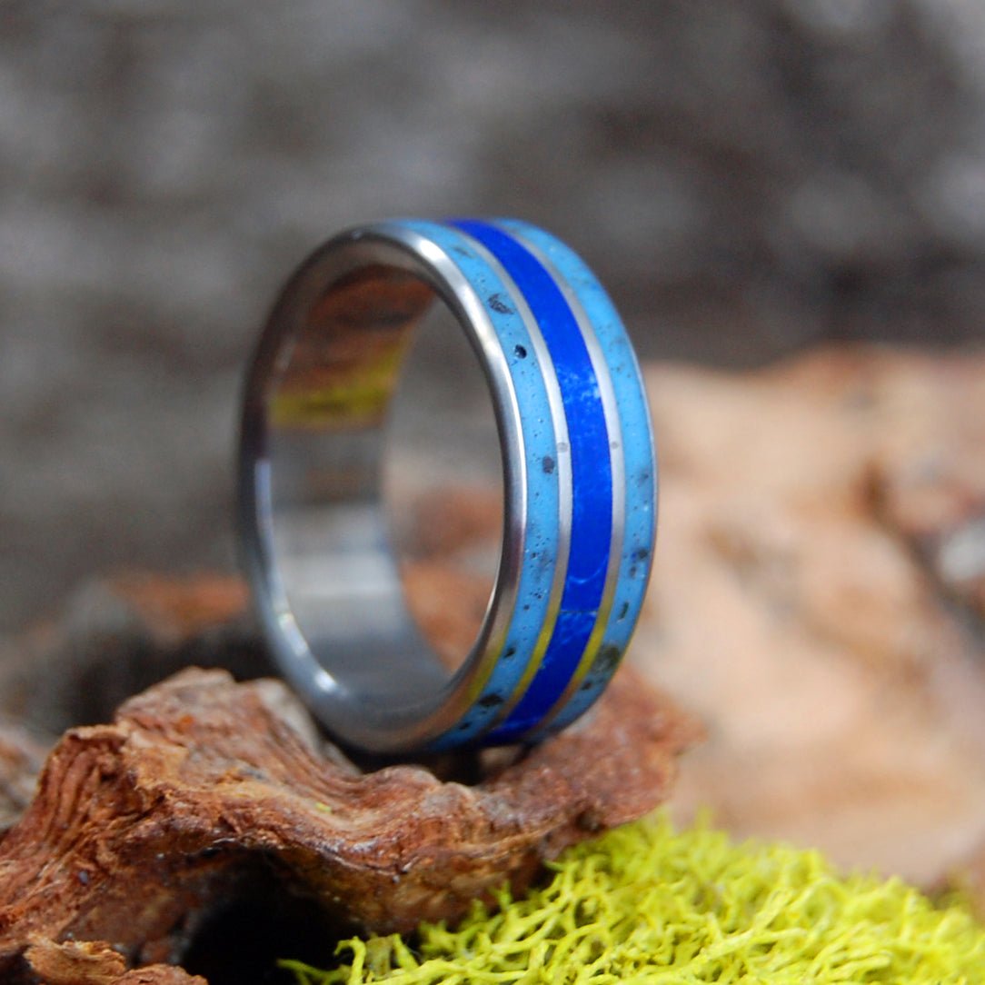 Moon Lava | Men's Moon Lava, Icelandic Black Beach Sand, Sodalite Stone & Titanium Wedding Ring - Minter and Richter Designs