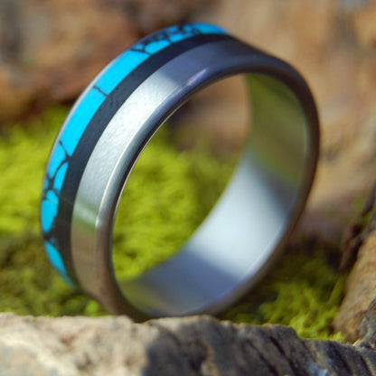 Moon Over Bison | Men's Turquoise & Bison Horn Titanium Wedding Ring - Minter and Richter Designs