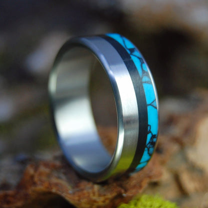 Moon Over Bison | Men's Turquoise & Bison Horn Titanium Wedding Ring - Minter and Richter Designs