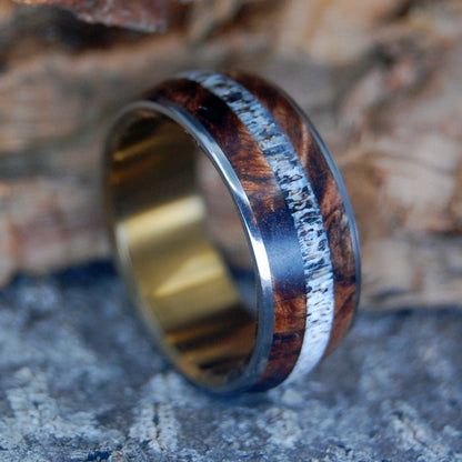 Moose Between Two Maples | Men's Antler, Dark Maple Wood & Titanium Wedding Ring - Minter and Richter Designs