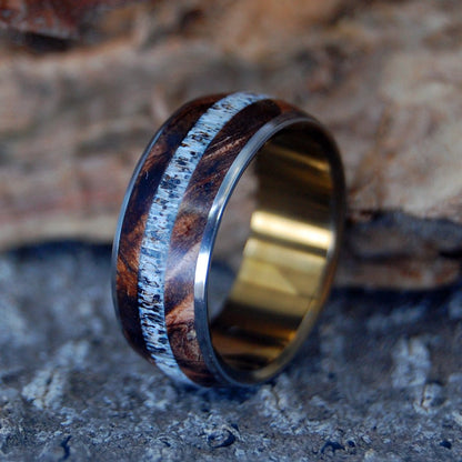 Moose Between Two Maples | Men's Antler, Dark Maple Wood & Titanium Wedding Ring - Minter and Richter Designs