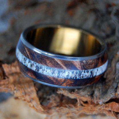 Moose Between Two Maples | Men's Antler, Dark Maple Wood & Titanium Wedding Ring - Minter and Richter Designs