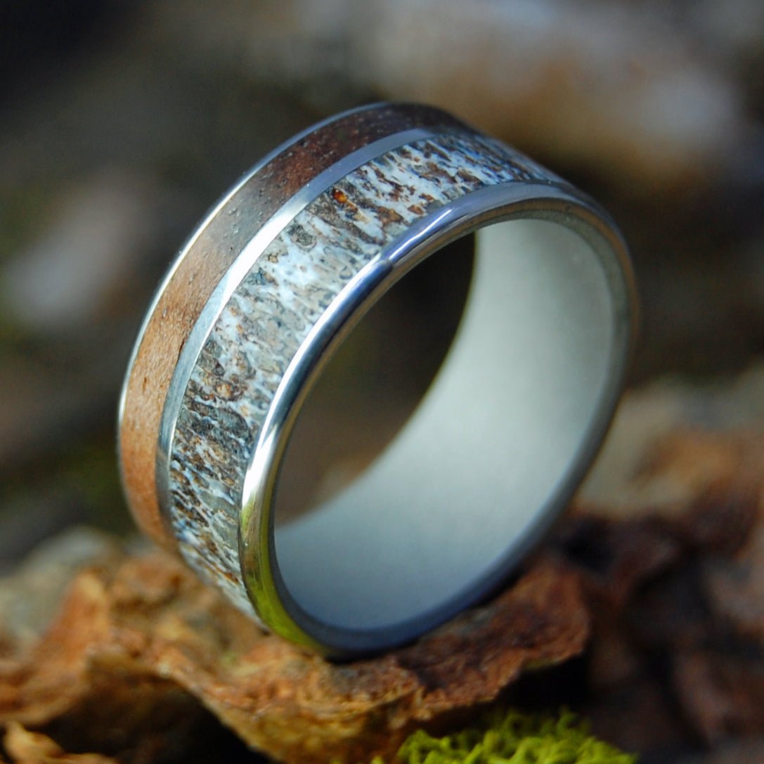 Moose In A Walnut Forest | Men's Moose Antler, Walnut Wood & Titanium Wedding Ring - Minter and Richter Designs